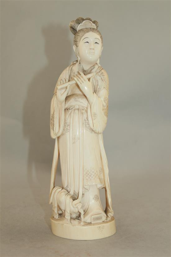 A Japanese ivory figure of Benten, early 20th century, 23.5cm, loss to flute